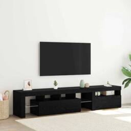 Berkfield Home TV Cabinets 2 pcs with LED Lights Black Oak Engineered Wood - thumbnail 2