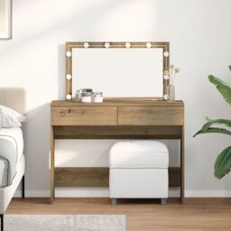 Berkfield Home Dressing Table with LED Artisan Oak 100x40x120 cm in Brown - Size: 100 x 40 x 120 cm