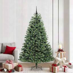 Berkfield Home Artificial Hinged Christmas Tree Green 210 cm PVC & Metal - thumbnail 1