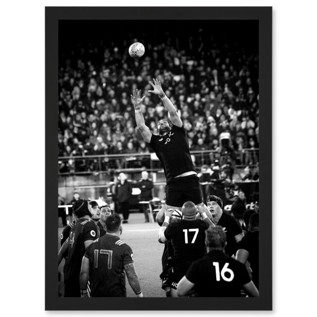 Artery8 Coleman Rugby Union Line Out New Zealand Photo Artwork Framed Wall Art Print A4 in Black - image 1