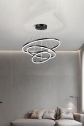 Living and Home 3 Ring LED Pendant Light Cool White Light in Black - thumbnail 6