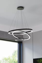 Living and Home 3 Ring LED Pendant Light Cool White Light in Black - thumbnail 1