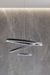 Living and Home 3 Ring LED Pendant Light Cool White Light in Black - thumbnail 5