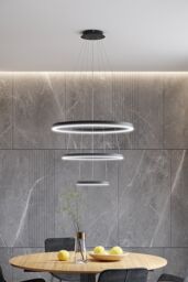 Living and Home 3 Ring LED Pendant Light Cool White Light in Black - thumbnail 4