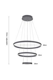 Living and Home 3 Ring LED Pendant Light Cool White Light in Black - thumbnail 2