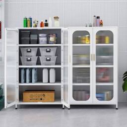 KORVIXA 5-Tier Tall Kitchen Pantry with Adjustable Shelves in White - Size: 100 cm x 100 cm - thumbnail 5
