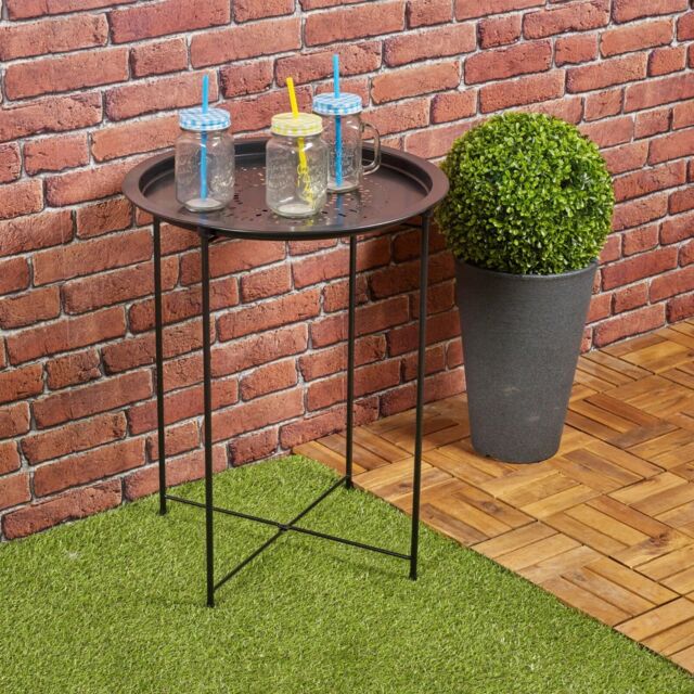 EONLION Black Folding Metal Round Bistro Coffee Table Patio Indoor Outdoor Furniture - image 1