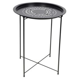 EONLION Black Folding Metal Round Bistro Coffee Table Patio Indoor Outdoor Furniture - thumbnail 2