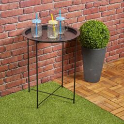 EONLION Black Folding Metal Round Bistro Coffee Table Patio Indoor Outdoor Furniture