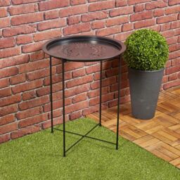 EONLION Black Folding Metal Round Bistro Coffee Table Patio Indoor Outdoor Furniture - thumbnail 5