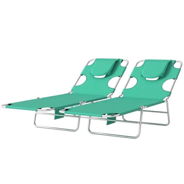 NESTLUNE 2 Sun Loungers with Reading Hole, Folding Garden Lounger in Green - Size: 100 cm x 15 cm - image 1