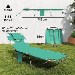 NESTLUNE 2 Sun Loungers with Reading Hole, Folding Garden Lounger in Green - Size: 100 cm x 15 cm - thumbnail 2