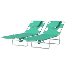 NESTLUNE 2 Sun Loungers with Reading Hole, Folding Garden Lounger in Green - Size: 100 cm x 15 cm - thumbnail 1