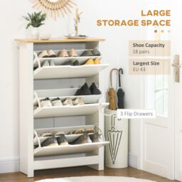 HOMCOM 18-Shoe Storage Cabinet 6 Shelves 3 Drawers Tabletop 4 Legs Modern White - thumbnail 4