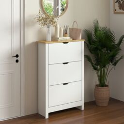 HOMCOM 18-Shoe Storage Cabinet 6 Shelves 3 Drawers Tabletop 4 Legs Modern White - thumbnail 1