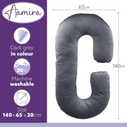 Aamira Dark Grey Pregnancy Maternity Pillow, 140x65x20cm C Shaped Memory Foam - Size: 140 x 65 x 20 cm - thumbnail 3