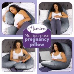 Aamira Dark Grey Pregnancy Maternity Pillow, 140x65x20cm C Shaped Memory Foam - Size: 140 x 65 x 20 cm - thumbnail 8