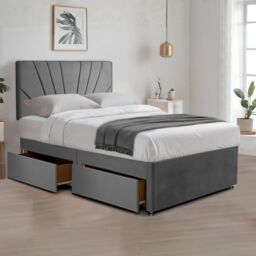 "Bed Time UK Plush Divan Bed with 20"" Sunrise Headboard, 2 Drawers & Mattress in Grey - Size: King" - thumbnail 1