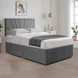 "Bed Time UK Plush Divan Bed with 20"" Sunrise Headboard, 2 Drawers & Mattress in Grey - Size: King" - thumbnail 3