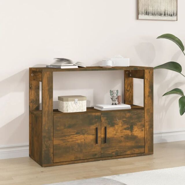 Berkfield Home Sideboard Smoked Oak 80x30x60 cm Engineered Wood in Brown - Size: 80 x 30 x 60 cm - image 1