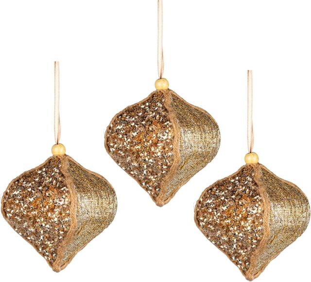 Shatchi 3Pcs Gold Sequin Bauble 10.5cm - Christmas Tree Hanging Decorations Festive Fairy Tale Themed - image 1
