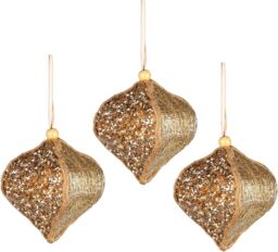 Shatchi 3Pcs Gold Sequin Bauble 10.5cm - Christmas Tree Hanging Decorations Festive Fairy Tale Themed - thumbnail 1