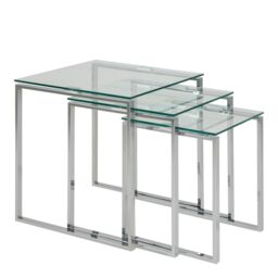 Furniture To Go Katrine Nest of Tables with Glass Top Set of 3 in Silver