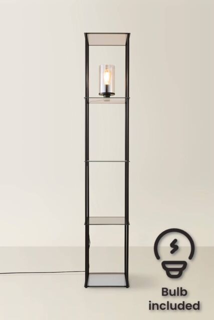 ValueLights Gobie Metal Frame with Glass Storage Shelf Floor Lamp with LED Bulb in Black - image 1