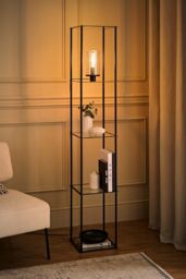 ValueLights Gobie Metal Frame with Glass Storage Shelf Floor Lamp with LED Bulb in Black - thumbnail 3