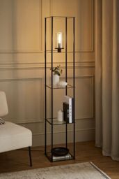 ValueLights Gobie Metal Frame with Glass Storage Shelf Floor Lamp with LED Bulb in Black - thumbnail 2