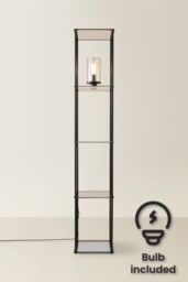 ValueLights Gobie Metal Frame with Glass Storage Shelf Floor Lamp with LED Bulb in Black - thumbnail 1