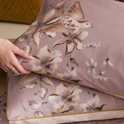 Voyage Maison Floella Printed Piped 100% Cotton Pillowcase Pair in Purple - thumbnail 2