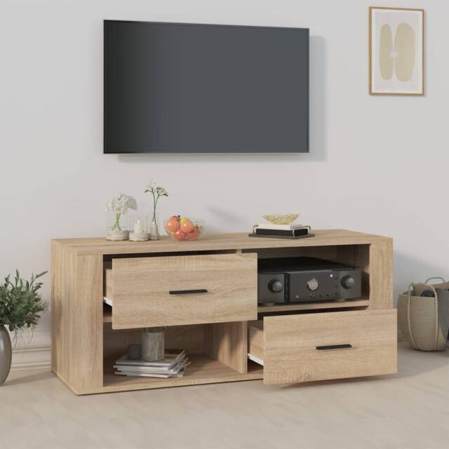Berkfield Home TV Cabinet Sonoma Oak 100x35x40 cm Engineered Wood in Brown - Size: 100 x 35 x 40 cm - image 1