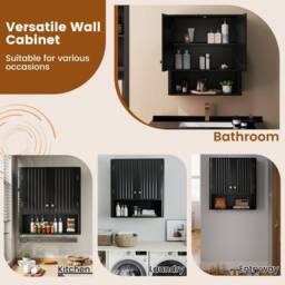 Costway Fluted Bathroom Wall Cabinet Modern Double Door Medicine Cabinet in Black - thumbnail 9