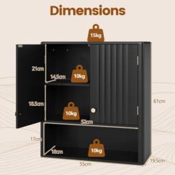 Costway Fluted Bathroom Wall Cabinet Modern Double Door Medicine Cabinet in Black - thumbnail 2