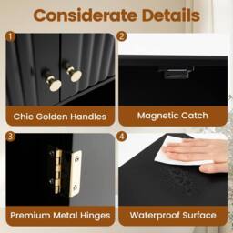 Costway Fluted Bathroom Wall Cabinet Modern Double Door Medicine Cabinet in Black - thumbnail 6