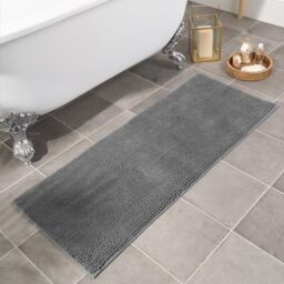 OHS Chenille Bath Mat Noodle Absorbent Non-Slip Soft Shower in Charcoal