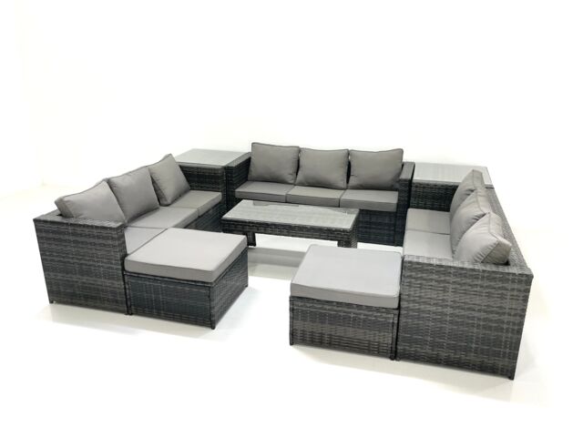 Fimous Outdoor Garden Furniture Set 8 Pieces Rattan Sofa Set with Coffee Table 2 Big Footstools Side Table Dark Grey Mixed - image 1