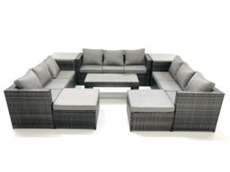 Fimous Outdoor Garden Furniture Set 8 Pieces Rattan Sofa Set with Coffee Table 2 Big Footstools Side Table Dark Grey Mixed - thumbnail 2