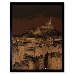 "Artery8 Wall Art Print Edinburgh Castle Over Old Town Cityscape at Night Art Framed in Black - Size: W12"" x H16""" - thumbnail 1