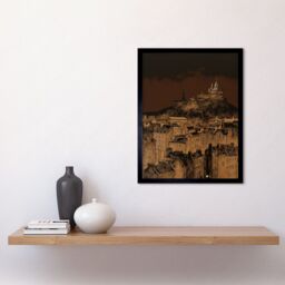 "Artery8 Wall Art Print Edinburgh Castle Over Old Town Cityscape at Night Art Framed in Black - Size: W12"" x H16""" - thumbnail 2