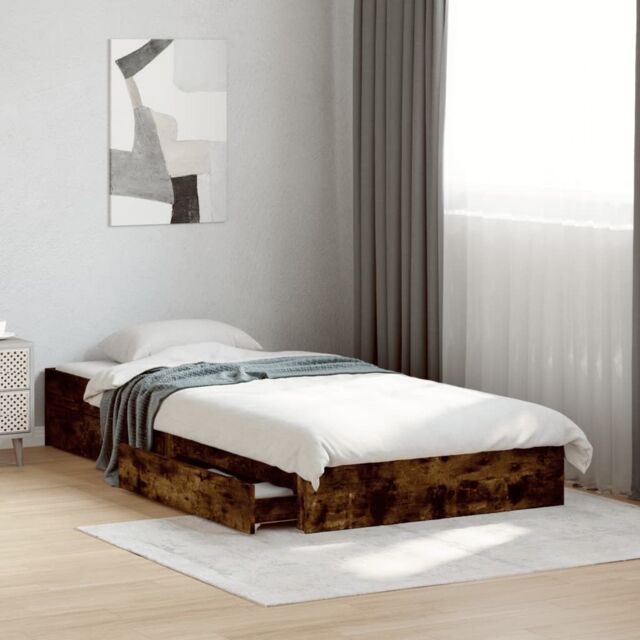 Berkfield Home Bed Frame with Drawers without Mattress Smoked Oak 90x200 cm in Brown - image 1