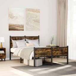 Berkfield Home Metal Bed Frame without Mattress Smoked Oak 120x200 cm in Brown - Size: Small Double - thumbnail 2