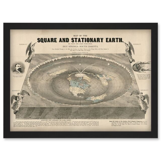 Artery8 Orlando Ferguson Vintage Map of the Square & Stationary Earth Flat Earth Artwork Framed Wall Art Print A4 in Black - image 1