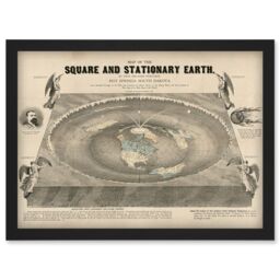 Artery8 Orlando Ferguson Vintage Map of the Square & Stationary Earth Flat Earth Artwork Framed Wall Art Print A4 in Black - thumbnail 1