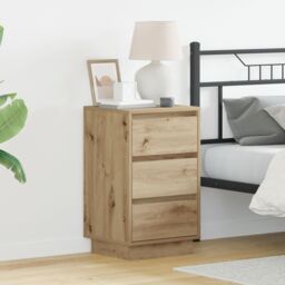 Berkfield Home Bedside Cabinet with LED Artisan Oak 39x34.5x65 cm Engineered Wood in Brown - thumbnail 1