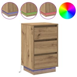 Berkfield Home Bedside Cabinet with LED Artisan Oak 39x34.5x65 cm Engineered Wood in Brown - thumbnail 4