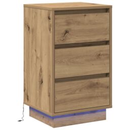 Berkfield Home Bedside Cabinet with LED Artisan Oak 39x34.5x65 cm Engineered Wood in Brown - thumbnail 2