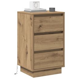 Berkfield Home Bedside Cabinet with LED Artisan Oak 39x34.5x65 cm Engineered Wood in Brown - thumbnail 3