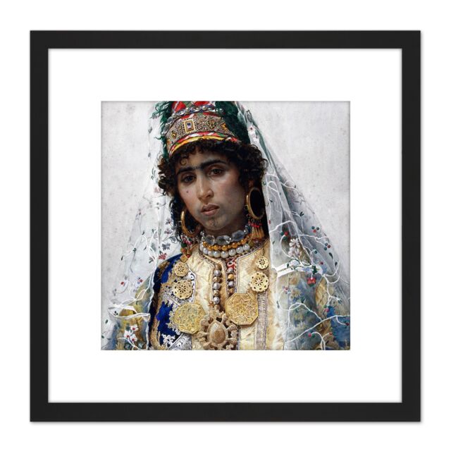 Artery8 Tapiro Berber Bride Portrait Painting 8X8 Inch Square Wooden Framed Wall Art Print Picture with Mount in Black - image 1